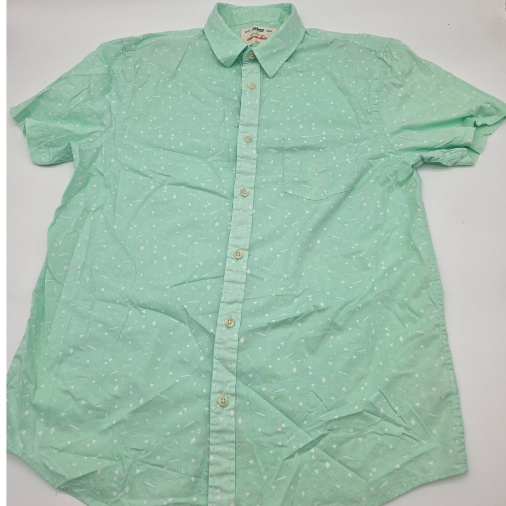 Skater Urban Pipeline Button Down Mens Large Mint Green Geometric Print Shirt